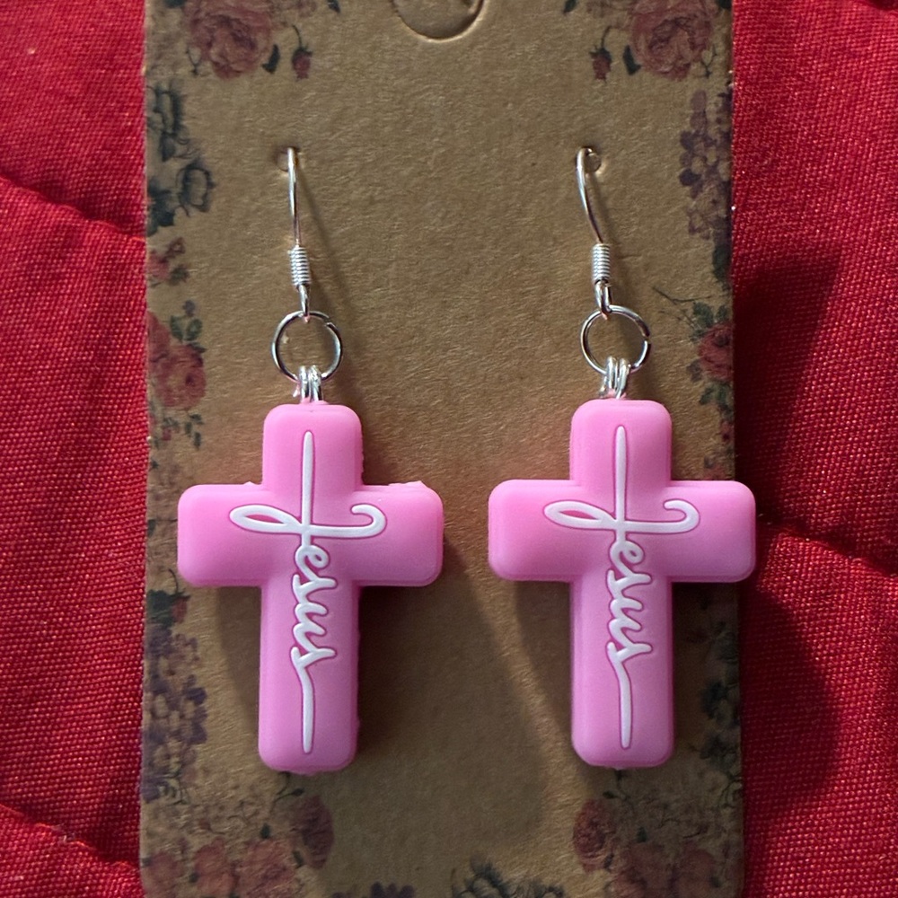 Pink Cross Earrings